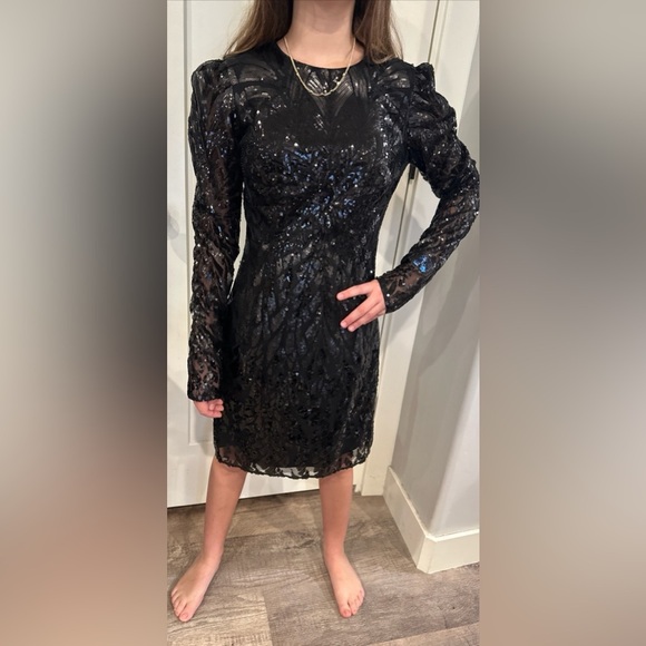 NWOT Dress The Population Black Long Sleeve Abstract Sequin Dress Size Small - Picture 1 of 9